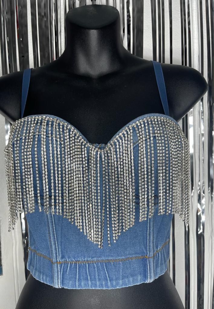 Denim Corset Rhinestone