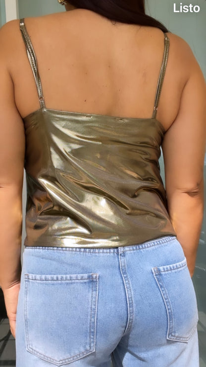 Lina Metallic Top Gold