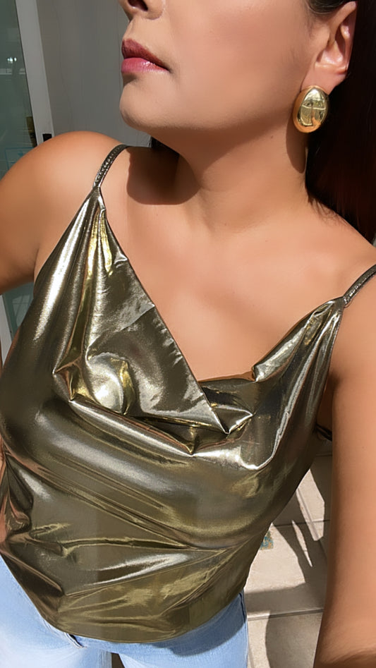 Lina Metallic Top Gold