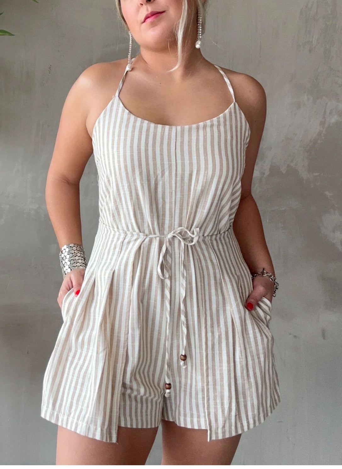 Santorinni Stripes Romper Ivory