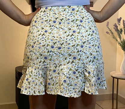 Ruffle flower print skirt