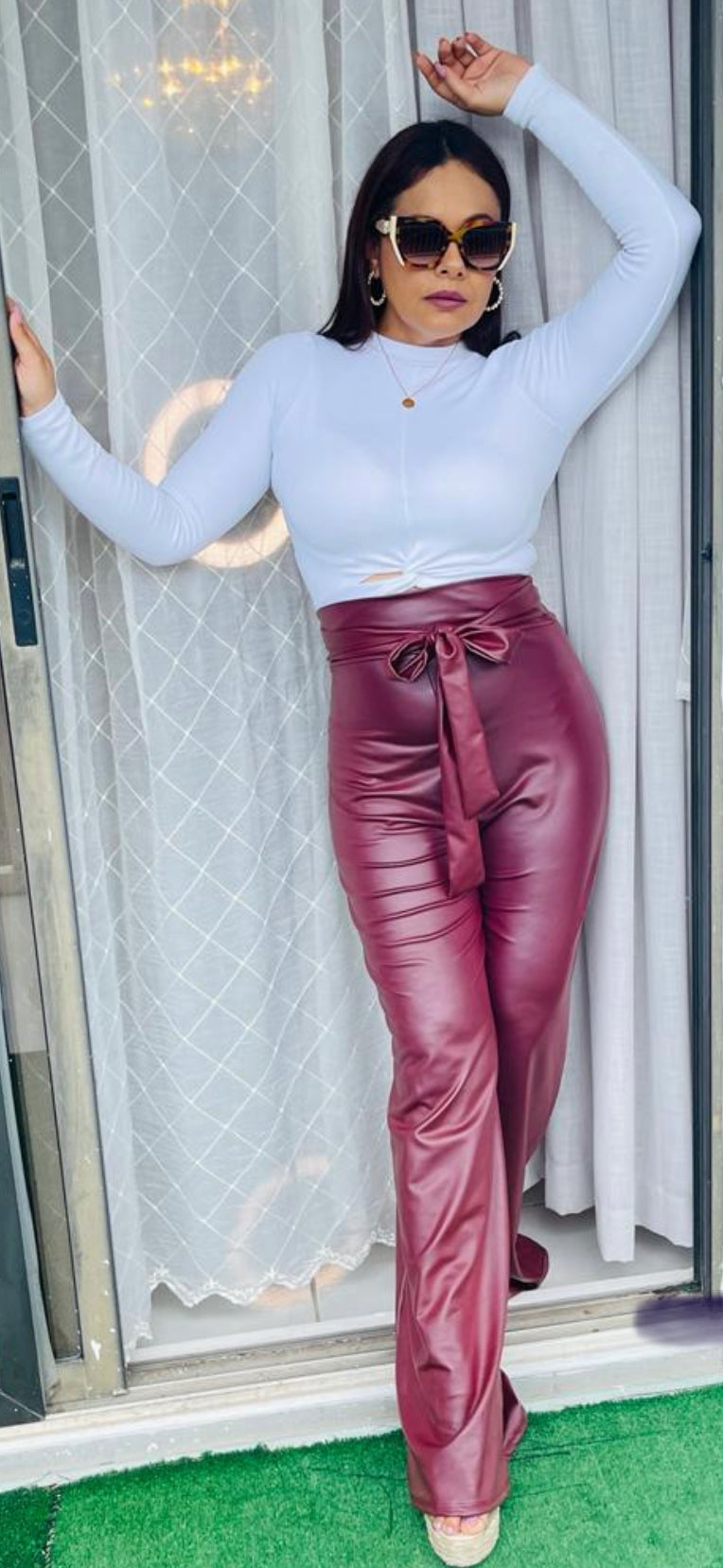 Wine Faux Leather Pants