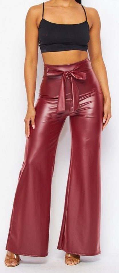 Wine Faux Leather Pants